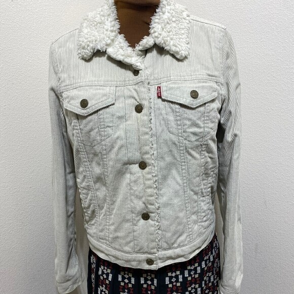Levi's Woman's Cream Cord Sherpa Jacket Size Small - Picture 1 of 9